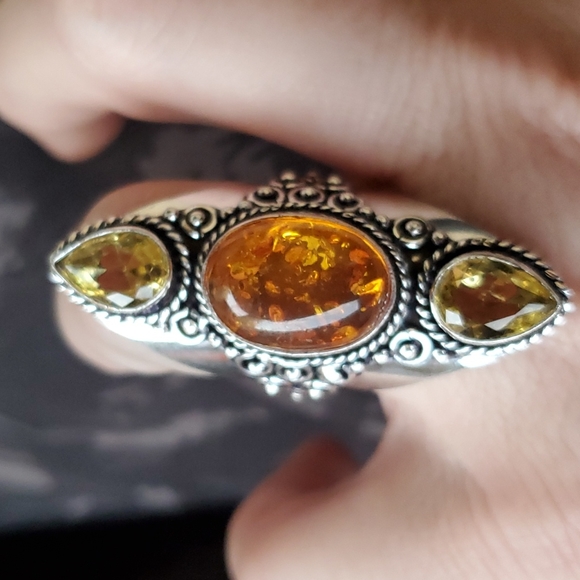 New Baltic Amber & Citrine 925 Silver Statement Ring. - Picture 13 of 16